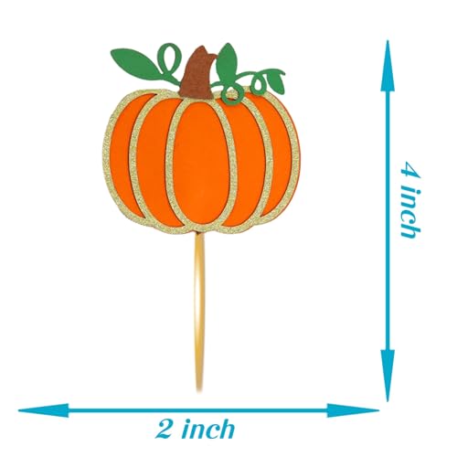Fall Pumpkin Cupcake Toppers - 12 Glitter Pumpkin Party Decorations