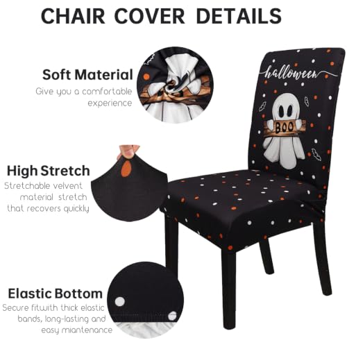 Halloween Chair Covers Set of 4 Black Cat Ghost Pumpkin - One Size