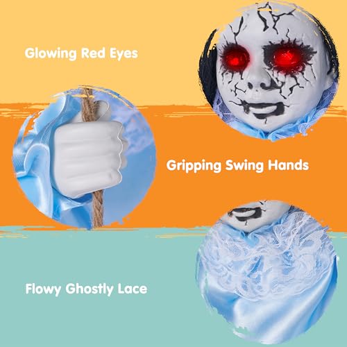 3ft Hanging Ghost Decorations for Halloween Outdoor Indoor Creepy Twins with LED Red Eyes