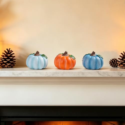 Fall Pumpkin Decorations Set of 3 - Resin Pumpkins with Vines & Leaves