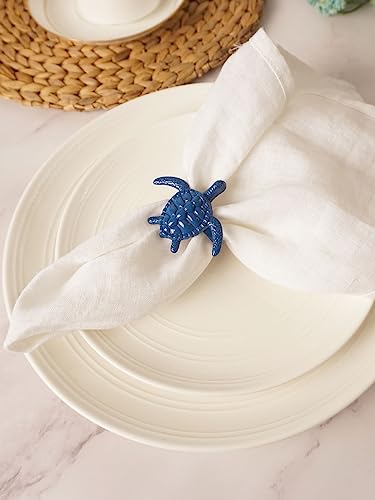Blue Coastal Sea Creatures Napkin Ring Set of 6 - Beach & Summer Table Decor