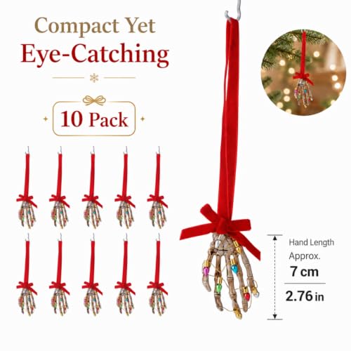 Gothic Skeleton Hand Christmas Ornaments Set - Halloween Holiday Decor