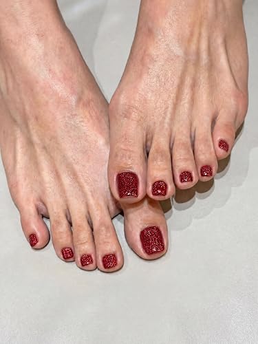 Semi Cured Gel Nail Strips for Toes - Onyx Red, 26 Pack, Salon Quality & Long Lasting
