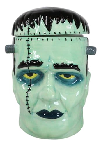 Halloween Ghastly Frankenstein Skull Cookie Jar - Ceramic Macabre Decor