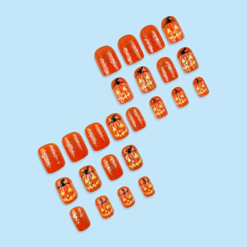 Halloween Pumpkin Press-On Nails Style-06 - Orange Glitter Fake Nails 24Pcs
