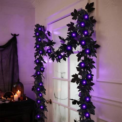 Black Halloween Garland with Colorful String Lights - 6FT Battery Operated Decor