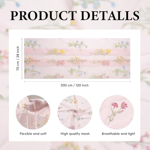 3-Piece Light Pink Floral Gauze Embroidery Table Runner Set - 28 x 120 Inches