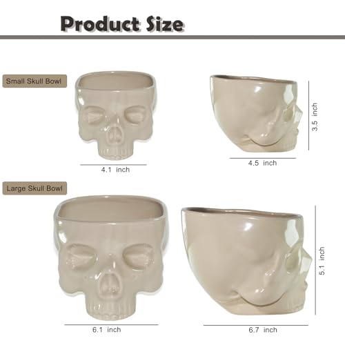 Ceramic Skull Bowls Set - Halloween Decor & Gothic Dining, 50 OZ & 12 OZ