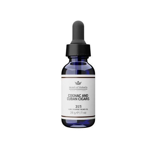 HENRI ET VICTORIA Beard Oil Cognac and Cuban Cigars Fragrance | Canadian Made by Skilled Artisan | Moisturizing, Non-Greasy, Natural Ingredients | 28g (1oz)