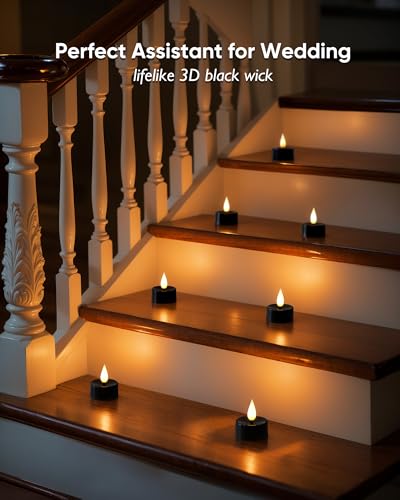 Black 12-Pack Flameless Timer Remote 3D Wick Tealights Candles - Amagic