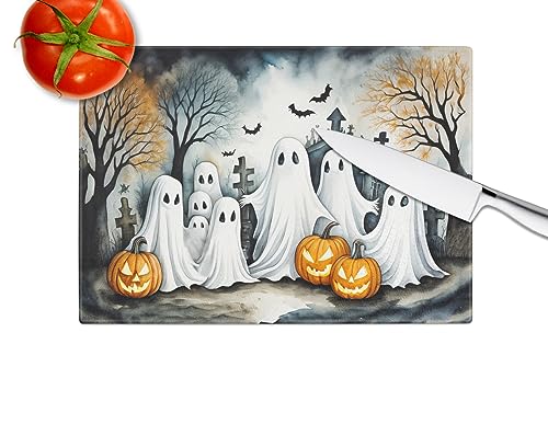 Halloween Ghosts Glass Cutting Board Large - Decorative Tempered Kitchen Board with Variation Ghosts 2281