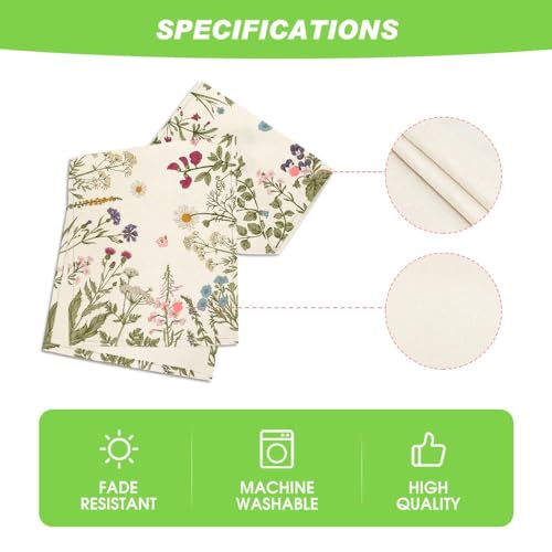 Floral Wildflowers Herb Spring Table Runner - 13x108 Inch Beige Seasonal Decor