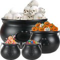 Black Halloween Cauldron Set - 4 Sizes Plastic Witch Kettles for Candy & Party Favors