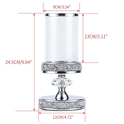 Silver Crystal & Metal Candle Holder for Pillar Candles - Wedding, Home Decor