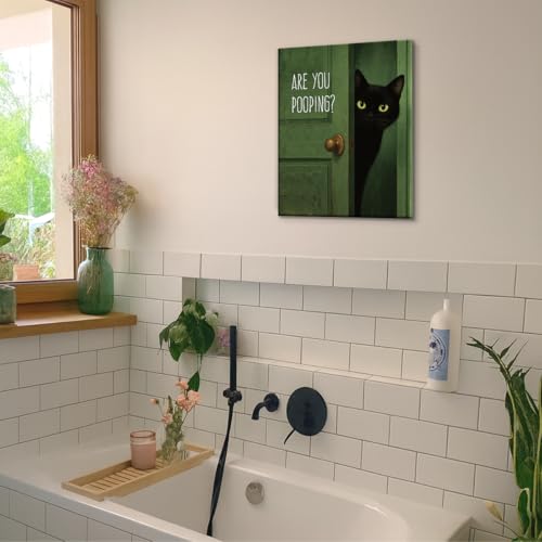 Funny Black Cat Bathroom Wall Art Print - Pooping Variation, 8x10 Canvas Framed