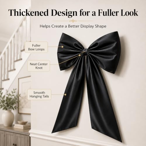 Large Black Satin Bow Wall Decor - 20x35 Inch Pre-Tied Ribbon for Gothic & Party Backdrops