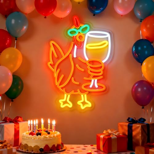 Chicken Neon Sign for Kitchen Bar - Funny Rooster Wall Decor, Man Cave & Party Light - Variation: Chicken