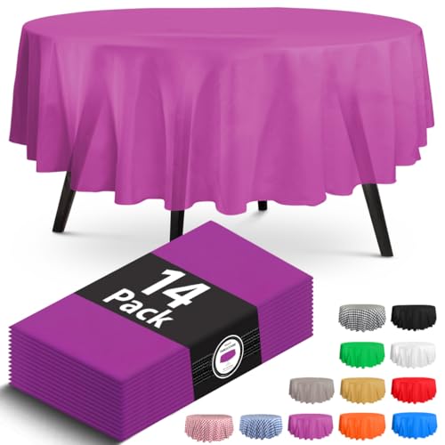 Purple Round Plastic Tablecloth 84 x 84 Inches - Pack of 6, Disposable & Wrinkle-Resistant