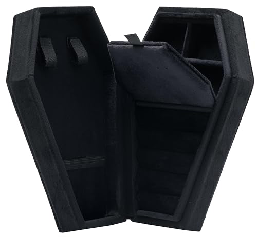 Velvet Coffin Jewelry Travel Case Holder for Gothic Wedding Jewelry Organizer - Black 4 Grid