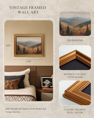 Autumn Forest Wall Art - Gold Framed Fall Landscape Prints 12x16 Inch - Highlands Variation