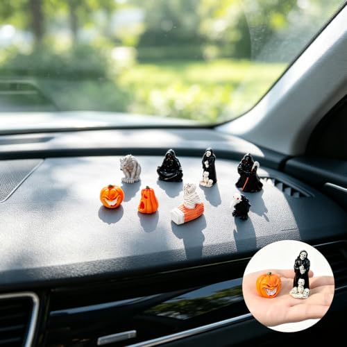 Mini Halloween Car Dashboard Figurines Set - Spooky Gothic Decor 10 PCS