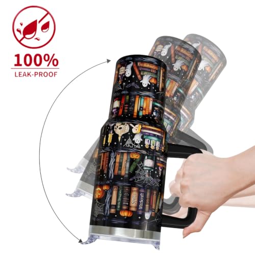 Halloween Bookshelf 40 oz Tumbler with Handle & Straw - Spooky Book Lover Gift