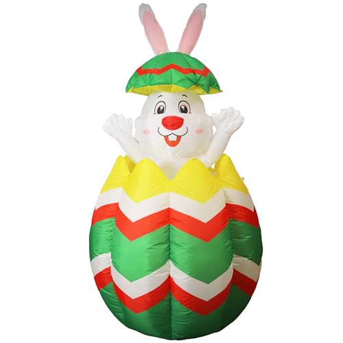 Halloween Inflatable Bunny Decoration with Auto-Lifting & LED Lights for Yard Garden Outdoor Indoor