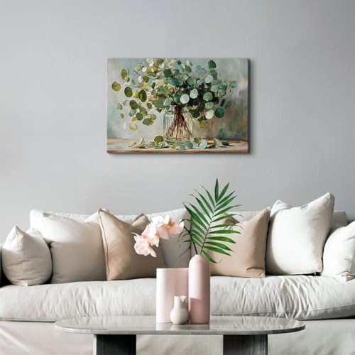 24x16 Eucalyptus Wall Art Canvas - Sage Green Botanical Decor