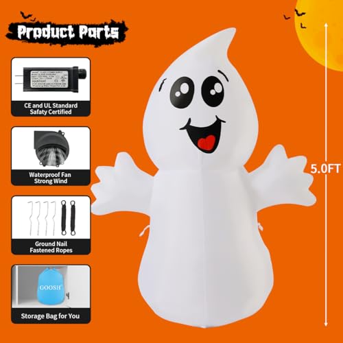 5 FT Halloween Inflatable Ghost Yard Decoration with LED Lights Outdoor & Indoor