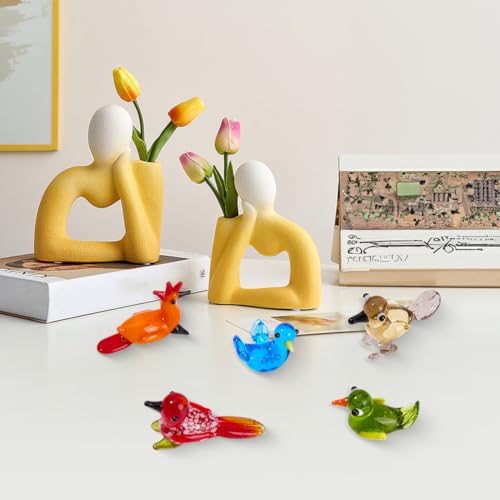 Hand Blown Glass Bird Figurine Set - 5 Styles Mini Lampwork Animal Decor - Birds & Doves Set