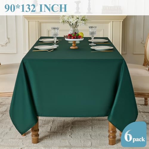 Green Rectangle Tablecloth for 6ft & 8ft Tables - 6 Pack 90x132 Inches