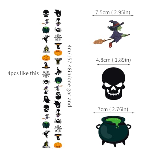 Black Ghost Witch Bat Spider Halloween Garlands - Pre-Strung 4 Pack