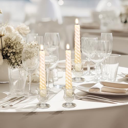 Clear Glass Candlestick Holders - 2.5 Inch Taper Candle Holders Bulk Set for Wedding & Table Decor - Variation 42