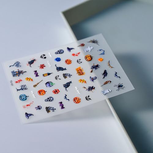 Halloween Nail Art Stickers 5D Embossed Ghost Cats Skull Witch Pumpkin Spider Nail Decals – Variation 5D-010