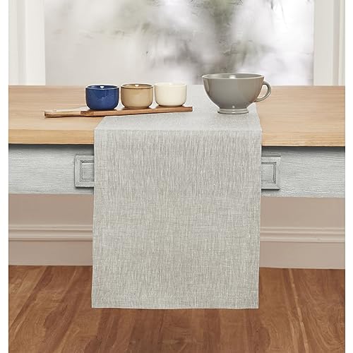 Pure Linen Table Runner Oyster Grey 14 x 90 in - Athena by Solino Home