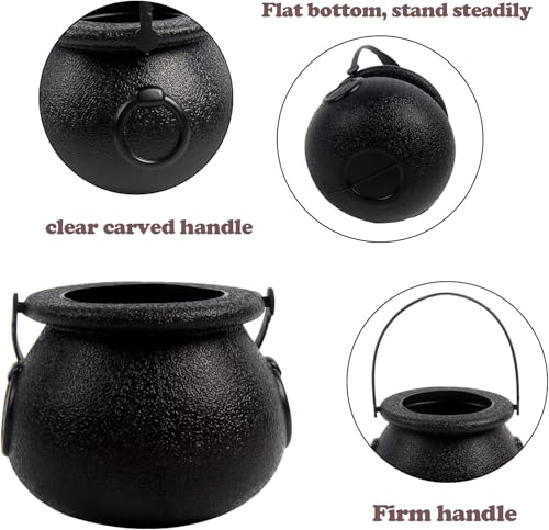 Mini Plastic Cauldrons for Halloween & Party Favors - 24 Pack Small Black Buckets with Handles