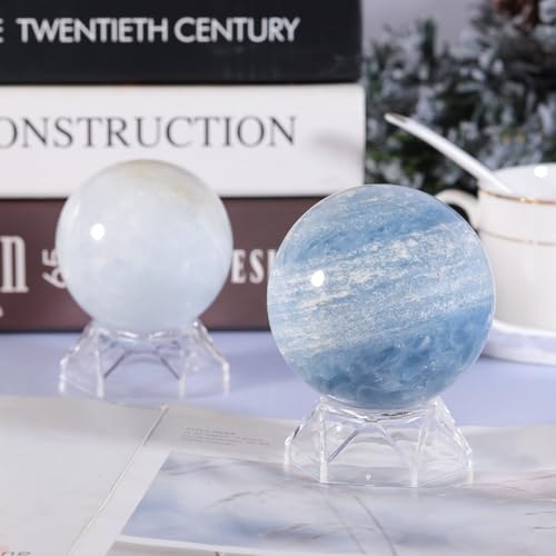 Blue Celestite Stone Sphere Figurine - 2.36-2.76 Inches, Healing & Decor