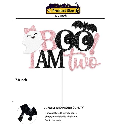 Halloween 2nd Birthday Cake Topper - Pink & Black Glitter Ghost Decor