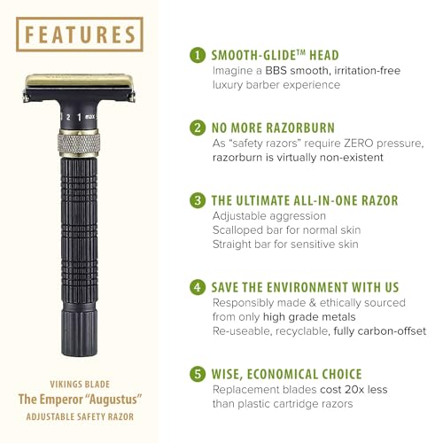 VIKINGS BLADE Adjustable Double Edge Safety Razor + Luxury Case. Smooth, Reusable, Eco-Friendly (The Emperor “Augustus”)