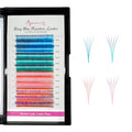 Rainbow Colored Lash Extensions Self Fanning D Curl 0.07mm Thick Mixed Length 12-16mm - Easy Fan Lashes for Eye Makeup