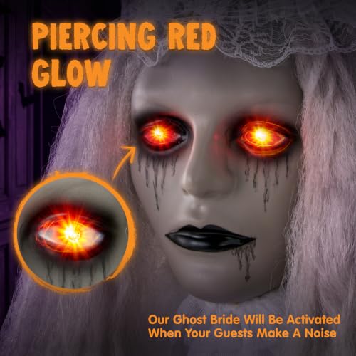 Halloween Outdoor Bride Ghost Prop - White Life-Size Haunted House Decor with Creepy Sound