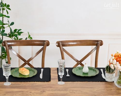 Black Placemats Set of 4 - Linen Cotton Farmhouse Table Decor