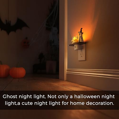 Cane Ghost Halloween Night Light - Flickering Flame Ghost Campfire Lamp with Rotatable Plug