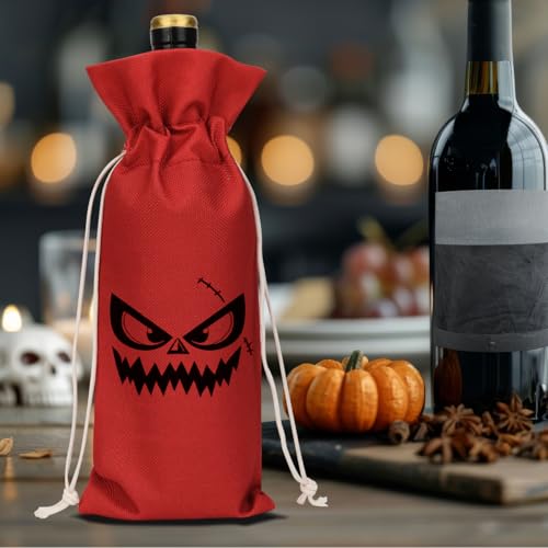 Halloween Wine Bag with Drawstring - Ghost Decor Gift for Wine Lovers - Variation of Halloween2