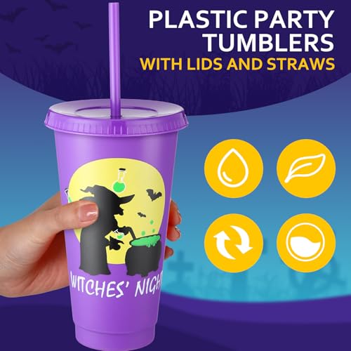 Halloween Plastic Cups with Lids & Straws - Ghost Style, 24 Oz, 36 Pack