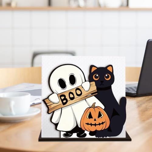 Halloween Wooden Napkin Holder Boo Ghost Black Cat - Variation G