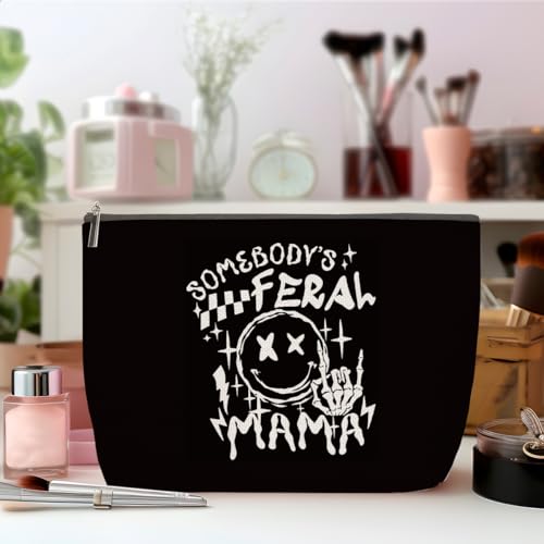 Skeleton Skull Makeup Bag with Heart Zipper - Black, Waterproof Cotton Linen