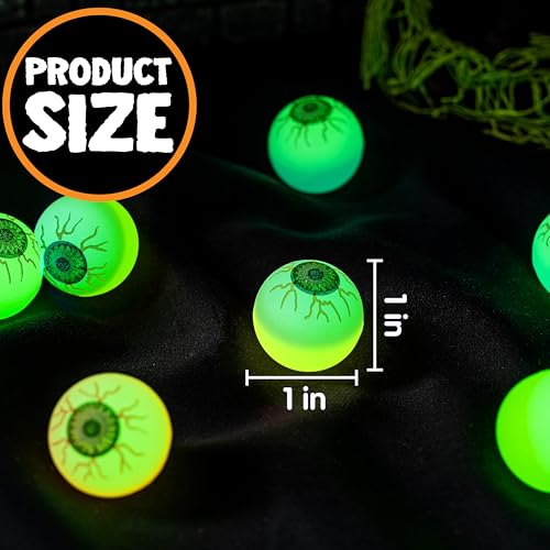 Glow in the Dark Halloween Bouncy Eyeballs - 24 Pack for Party Favors & Decorations