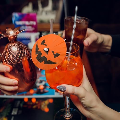 Halloween Pumpkin Cocktail Umbrella Picks - 100 Pack Party Decor