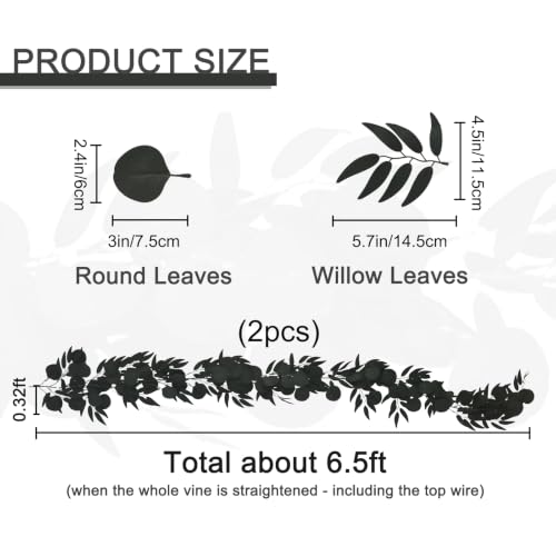 Artificial Eucalyptus Garland with Willow Leaves - 6.5Ft Faux Greenery, Black Variation 1